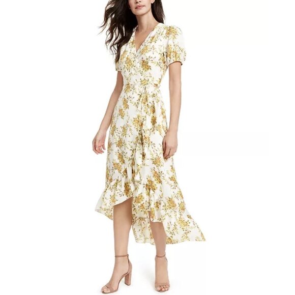 LEYDEN V-Neck Short Sleeve Floral‎ Wrap Midi Dress Size XS - Picture 1 of 12